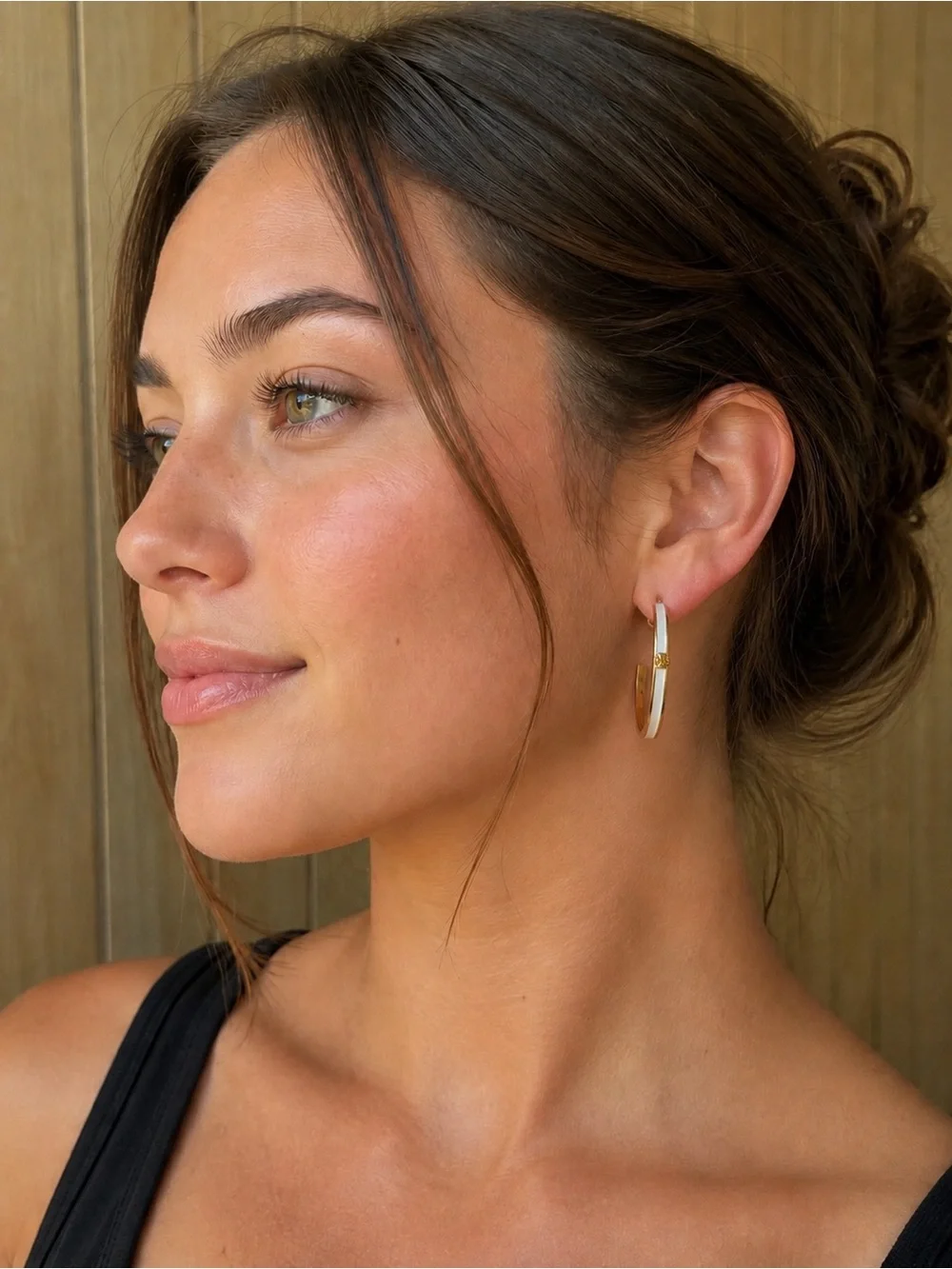 Tory Burch gold and white hoop earrings